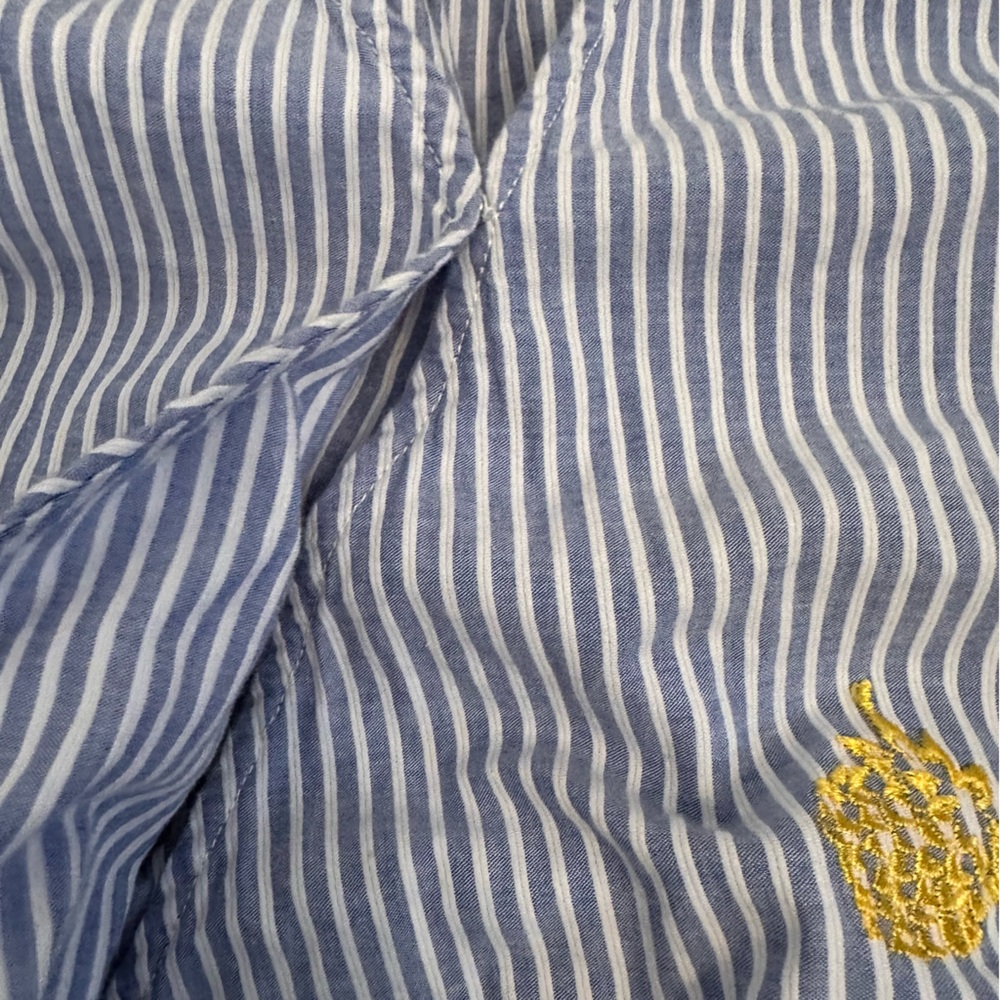 J Crew Womens Blue & White Striped WrapEmbroidered Pineapple Top Bluse Sz L(k11) - Picture 12 of 15